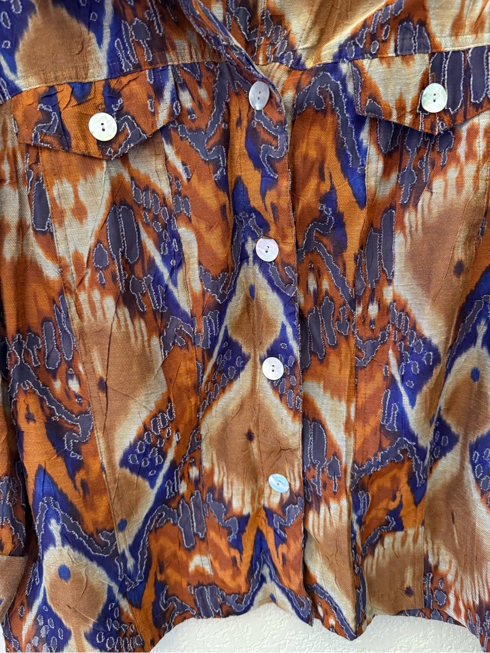Ruby Rd. Orange Blue Brown Patterned Button-Down Top - Picture 3 of 4